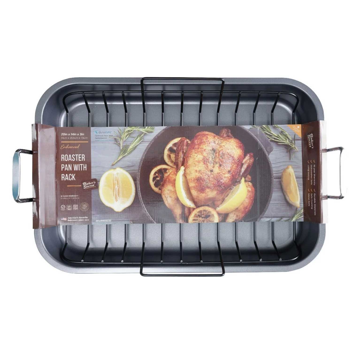 Baker's Secret Nonstick Carbon Steel Covered Roaster Pan with Lid - 13 x 9 x 2 in