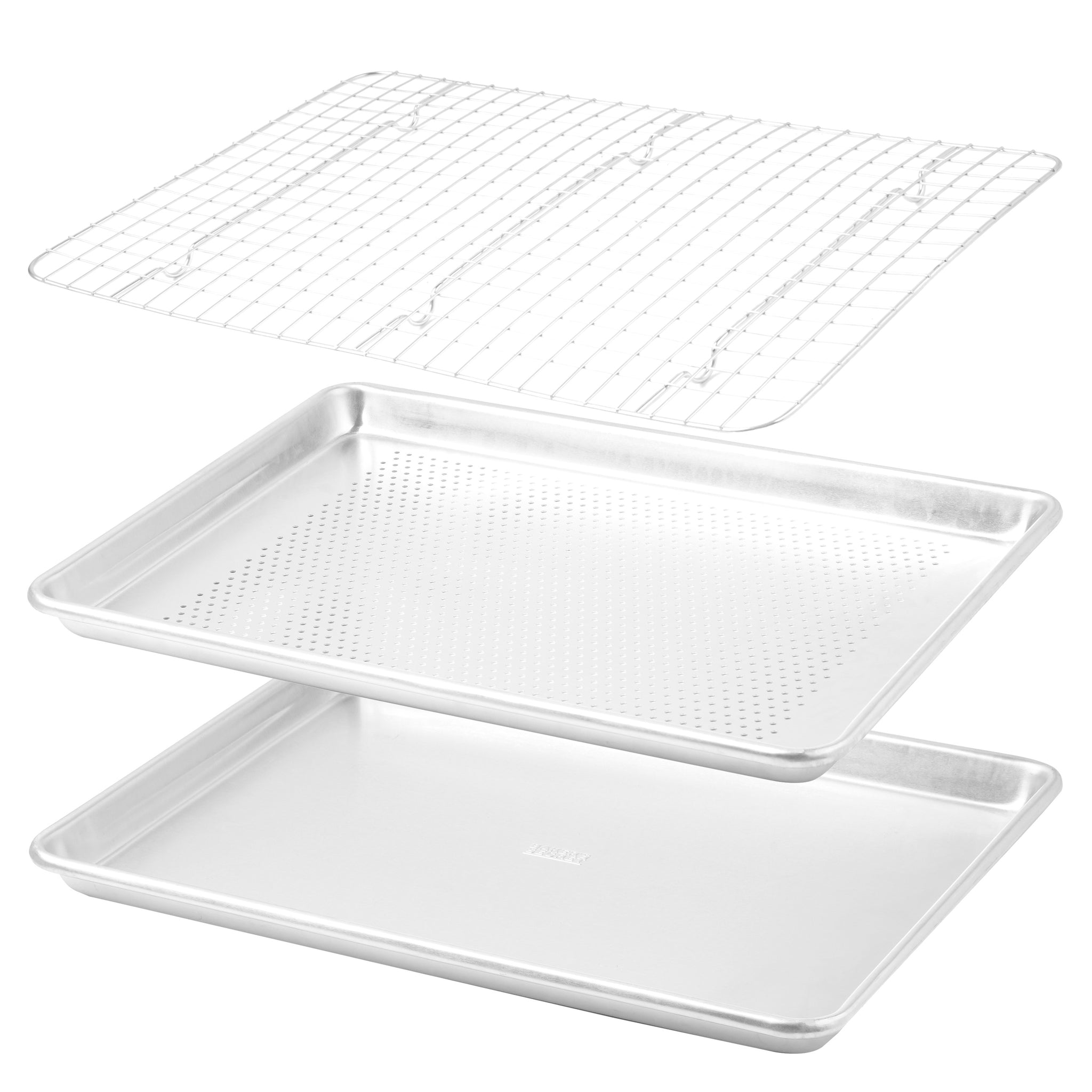 18" Cookie Sheet and Perforated Sheet Sets Plain sheet + Perforated sheet + Rack Baking & Cookie Sheets - Baker's Secret