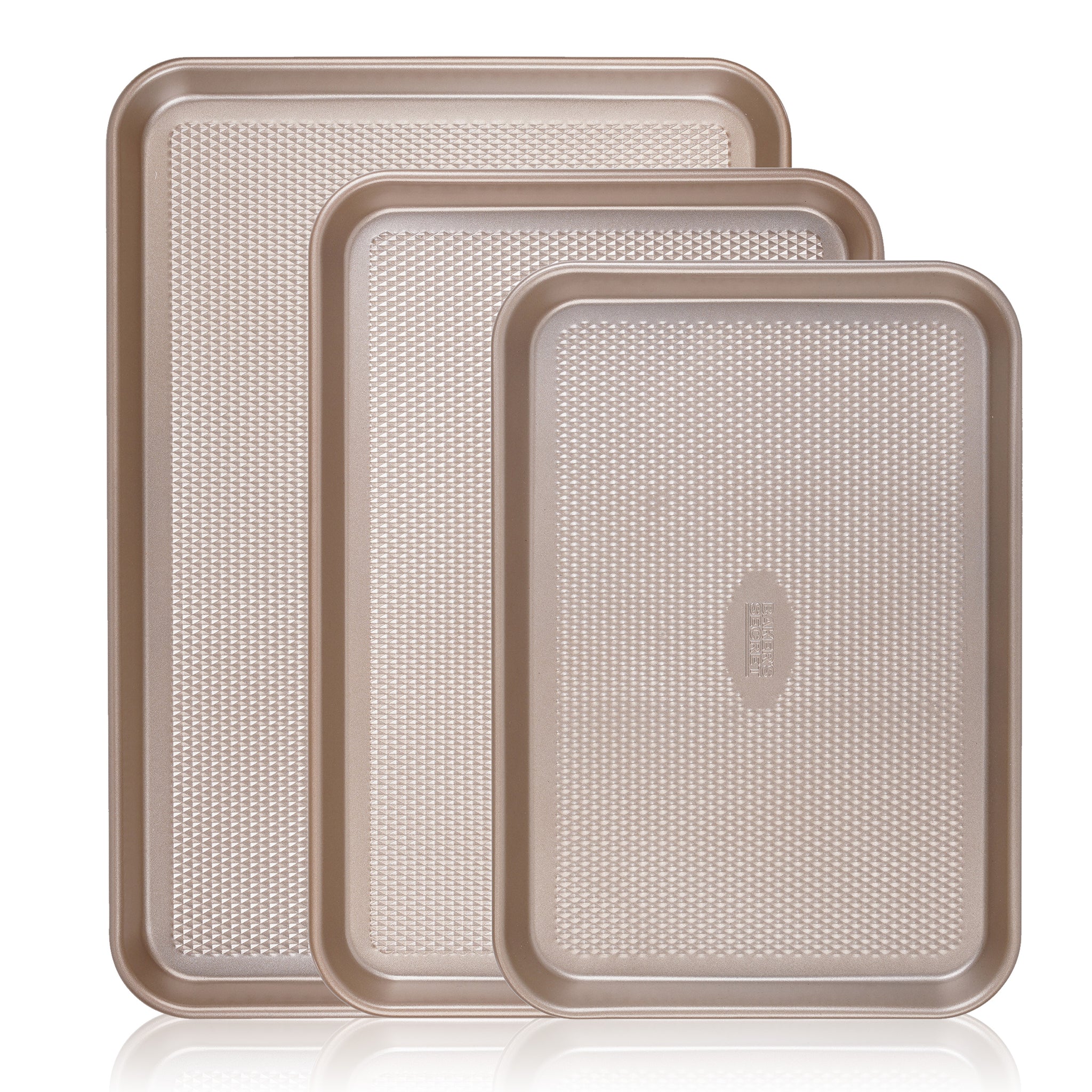 Set of 3 Cookie Sheet Diamond Texture Champagne Gold Baking & Cookie Sheets - Baker's Secret