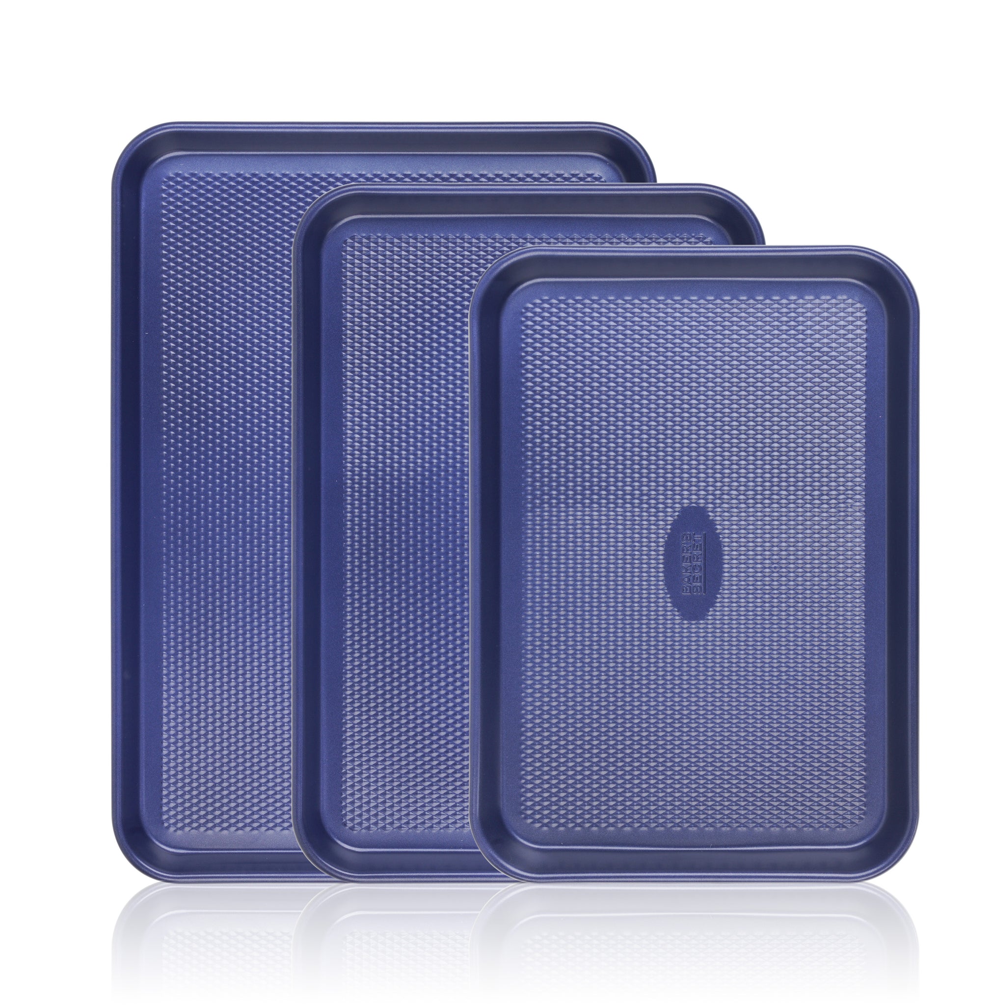 Set of 3 Cookie Sheet Diamond Texture Navy Blue Baking & Cookie Sheets - Baker's Secret