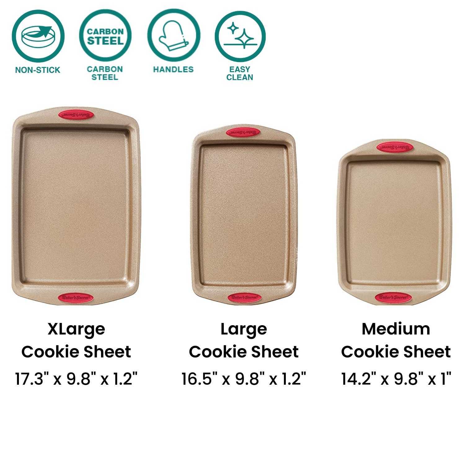Baker's Secret - Baking Sheets For Oven, Set Of 3 Cookie Sheets, Cooking  Trays For Baking Non-Stick, Duraslate Coating, Baking Pan, With Handles  Grip - Yahoo Shopping