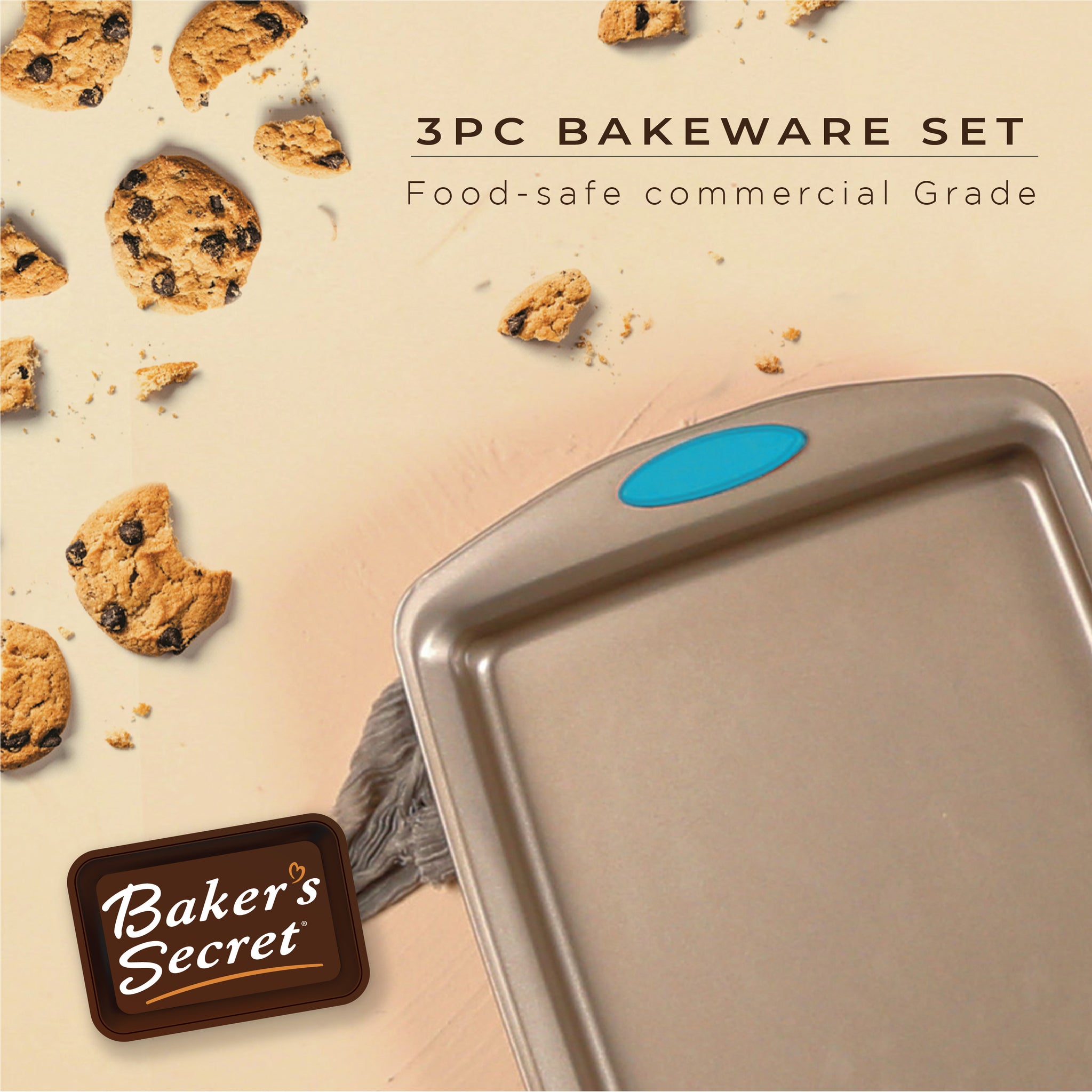 Baker's Secret Set of 3 Carbon Steel Easy Grip Cookie Sheets 