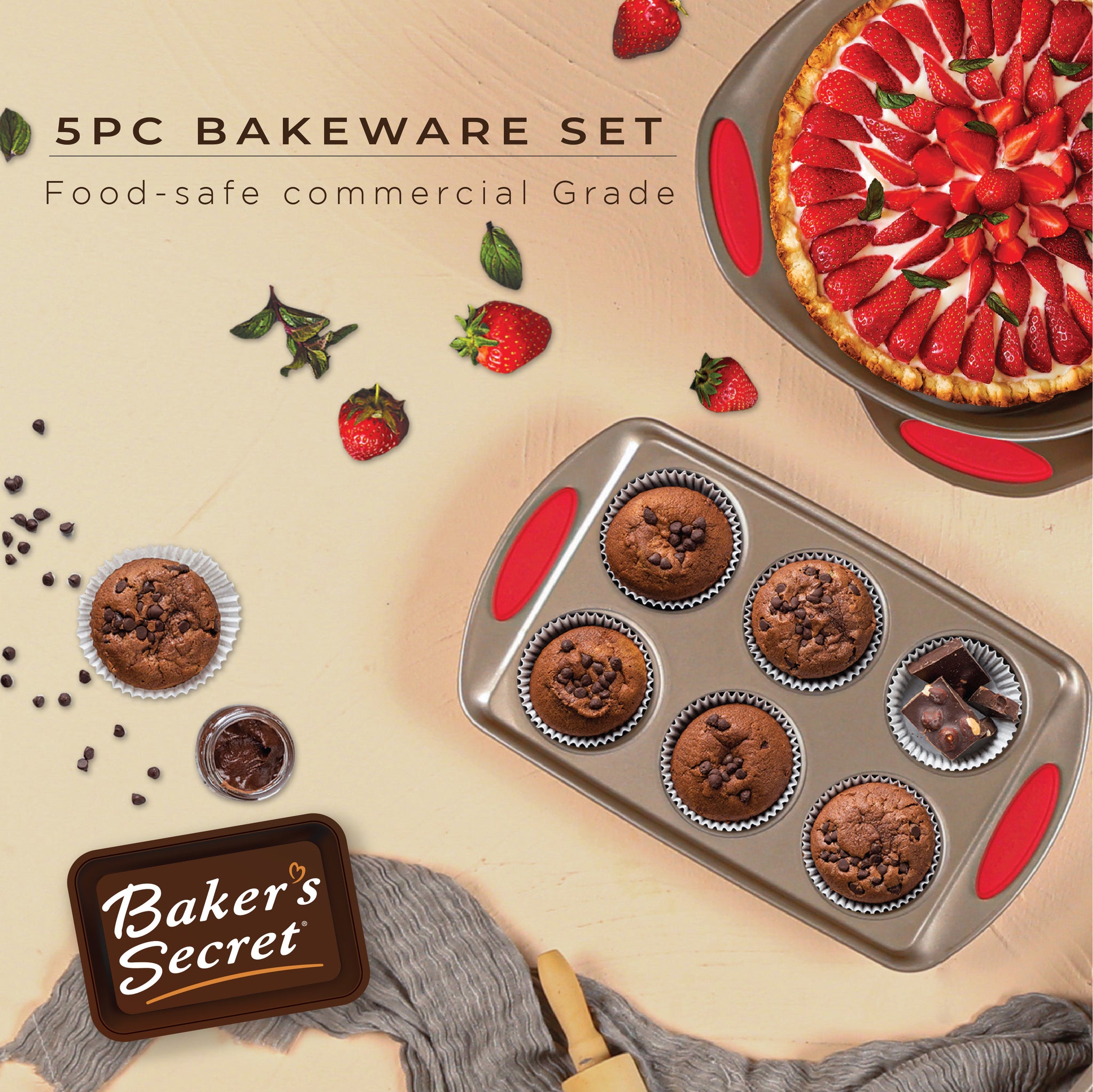 Baker's Secret Stackable Baking Set of 5 Bakeware Pans, Bakeware