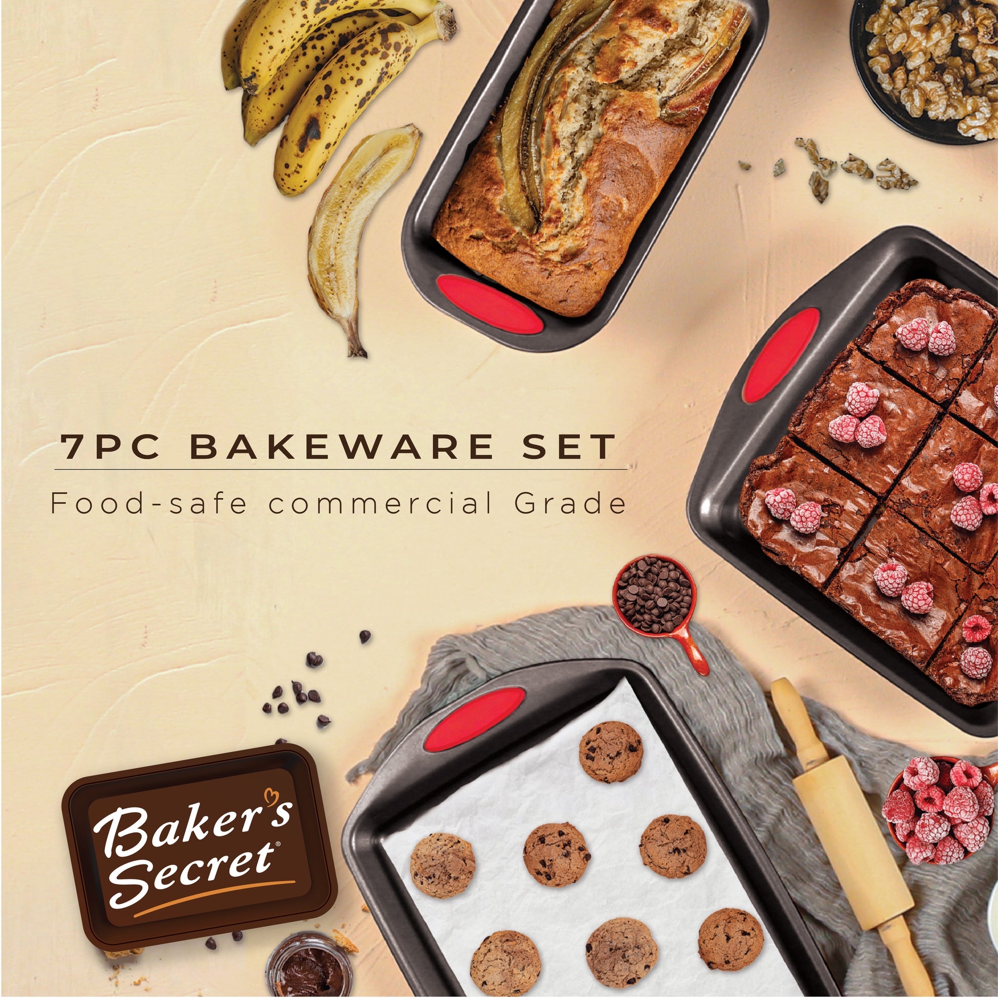 Baker's Secret Bakeware Sets - 8 Pieces Baking Pans Set with Grip