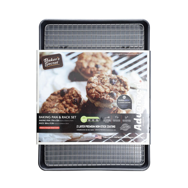 Baker's Secret 3 Pcs Cookie Sheet Set Non-Stick Bakeware Heavy Commercial  Grade
